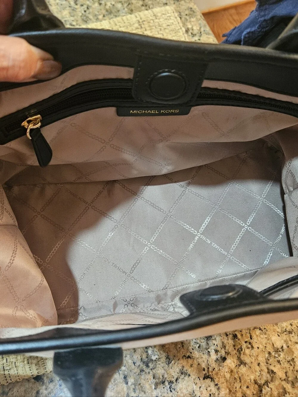 Michael Kors Beige Canvas Tote with Black Trim and MK Logo